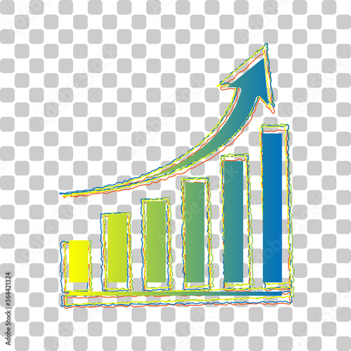 Growing graph sign. Blue to green gradient Icon with Four Roughen Contours on stylish transparent Background. Illustration.