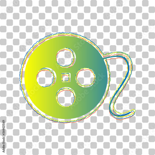 Film circular sign. Blue to green gradient Icon with Four Roughen Contours on stylish transparent Background. Illustration.