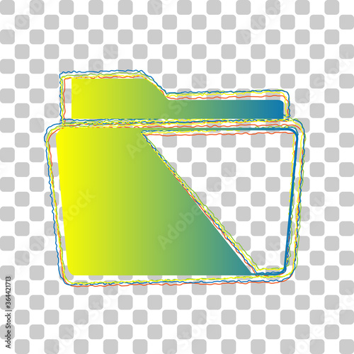 Folder sign illustration. Blue to green gradient Icon with Four Roughen Contours on stylish transparent Background. Illustration.