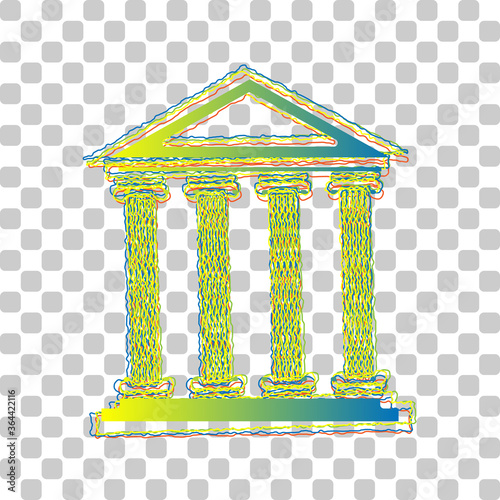 Historical building illustration. Blue to green gradient Icon with Four Roughen Contours on stylish transparent Background. Illustration.