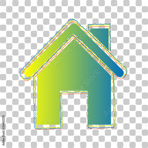 Home silhouette illustration. Blue to green gradient Icon with Four Roughen Contours on stylish transparent Background. Illustration.