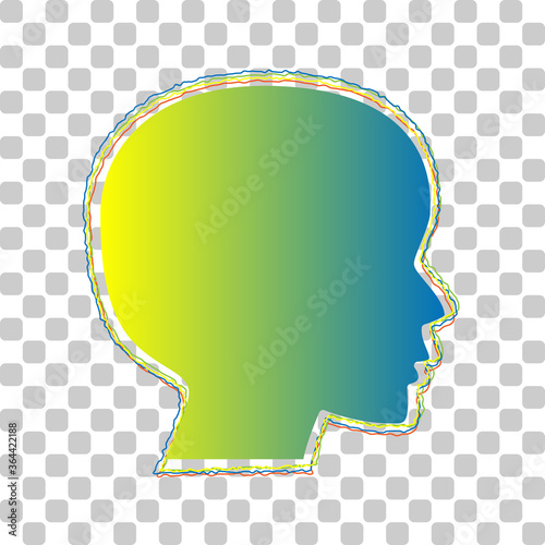 People head sign. Blue to green gradient Icon with Four Roughen Contours on stylish transparent Background. Illustration.
