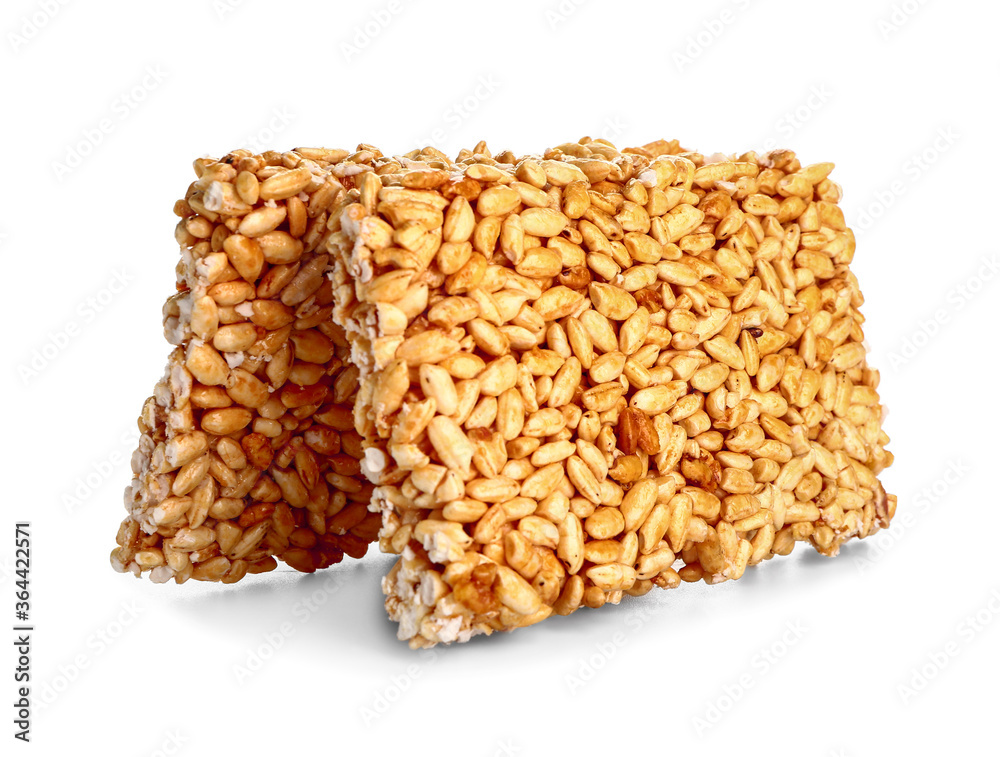 Crispy rice bars on white background Crispy rice bars on white background