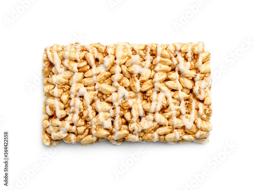 Crispy rice bar on white background