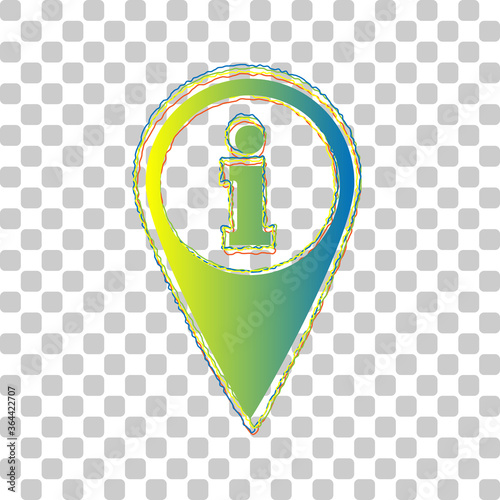 Map pointer with information sign. Blue to green gradient Icon with Four Roughen Contours on stylish transparent Background. Illustration.