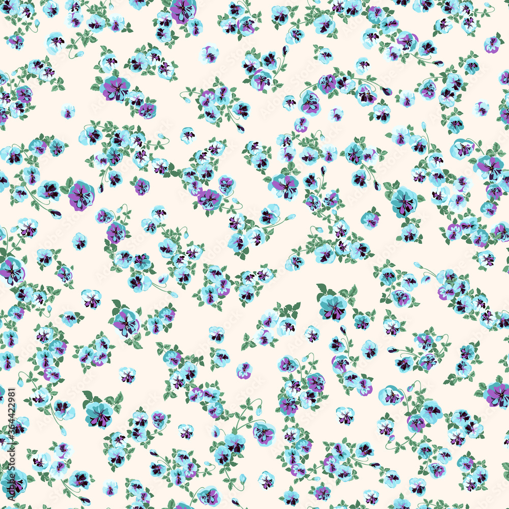 Seamless decorative elegant pattern with small-scale cute flower of viola. Vintage antique watercolor style print for textile, wallpaper, covers, surface Seamless decorative elegant pattern with small-scale cute flower of viola. Vintage antique watercolor style print for textile, wallpaper, covers, surface