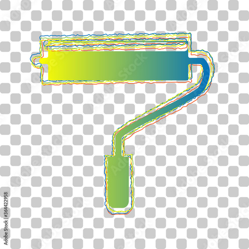 Roller sign illustration. Blue to green gradient Icon with Four Roughen Contours on stylish transparent Background. Illustration.