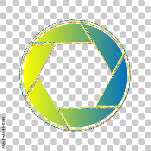 Photo sign illustration. Blue to green gradient Icon with Four Roughen Contours on stylish transparent Background. Illustration.