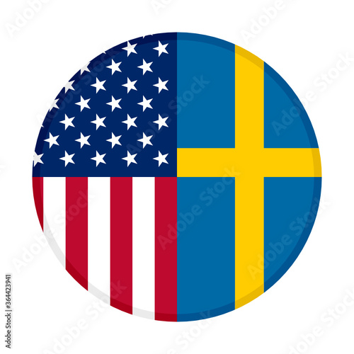 round icon with united states of america and sweden flags
