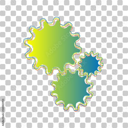 Settings sign illustration. Blue to green gradient Icon with Four Roughen Contours on stylish transparent Background. Illustration.