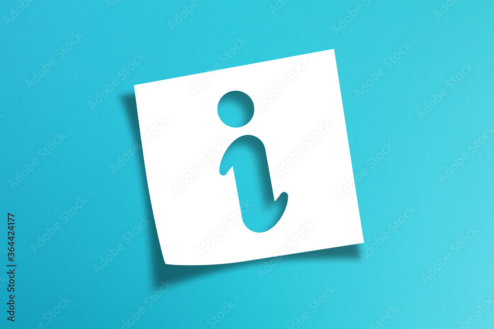 Note paper with information sign on blue background - obrazy, fototapety, plakaty 