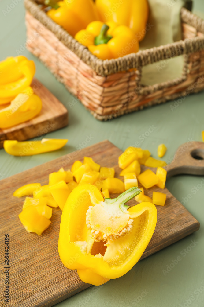 Composition with yellow bell pepper on table Composition with yellow bell pepper on table