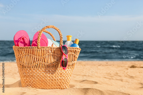Sticker Bag with beach accessories at resort