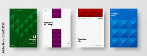 Company identity brochure template collection. Business presentation vector A4 vertical orientation front page mock up set. Corporate report cover abstract geometric illustration design layout bundle.
