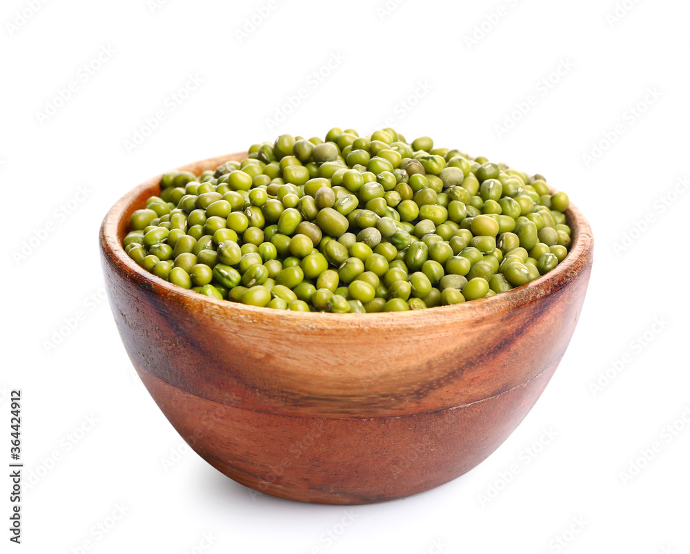 Bowl with raw mung beans on white background Bowl with raw mung beans on white background