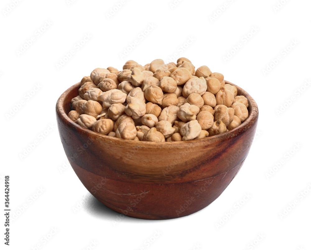 Bowl with raw chickpea on white background Bowl with raw chickpea on white background