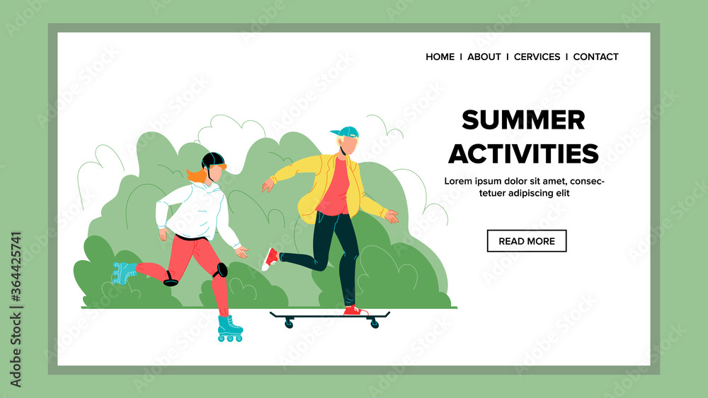 Summer Activities With Friends In Park Vector Summer Activities With Friends In Park Vector