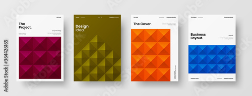 Company identity brochure template collection. Business presentation vector A4 vertical orientation front page mock up set. Corporate report cover abstract geometric illustration design layout bundle.