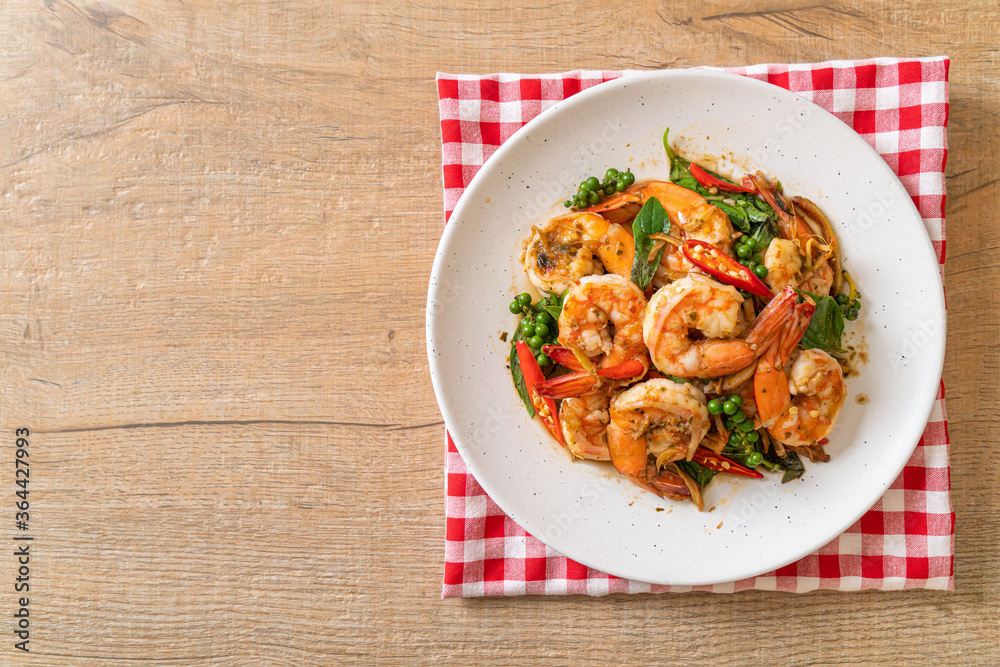stir fried holy basil with shrimps and herb stir fried holy basil with shrimps and herb
