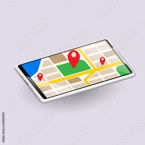Map screen, phone mockup, Template for infographics or presentation design interface