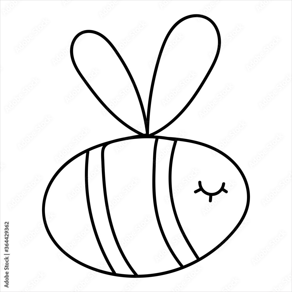 cute little bee with wings, vector kids picture in doodle style, coloring book cute little bee with wings, vector kids picture in doodle style, coloring book
