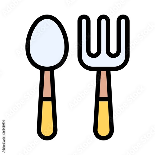 baby shower related fork and spoon for small baby eating food vector with editable stroke,
