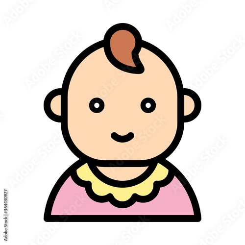 baby shower related small kid or children girl with dress and hair vector with editable stroke,