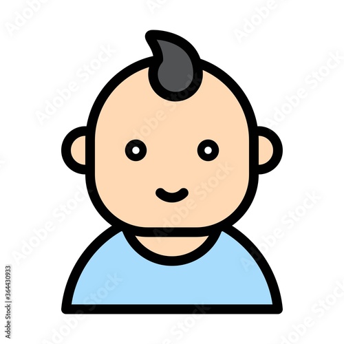 baby shower related small kid or children boy with dress and hair style vector with editable stroke,