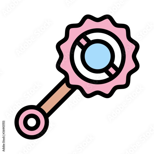 baby shower related hand rattle drum for baby playing in zig zag shape vector with editable stroke,