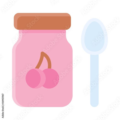 baby shower related baby jam jar with spoon and cherry in jar box vector in flat style,