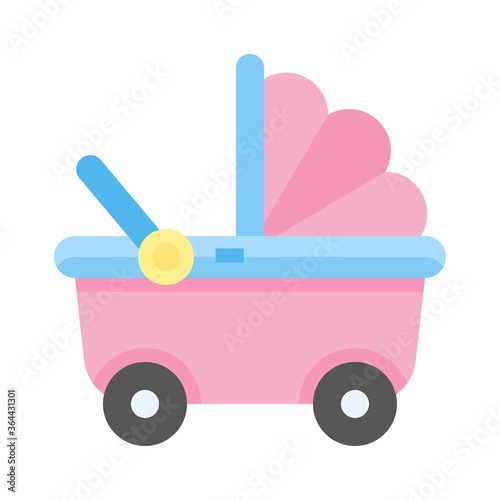 baby shower related small baby stroller or buggy vector in flat style,