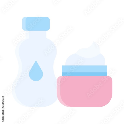 baby shower related baby oil bottle with oil drop and face cream box vector in flat style,