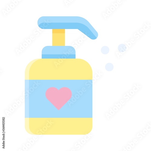 baby shower related hand sanitizer or hand wash with heart and bubbles vector in flat style,