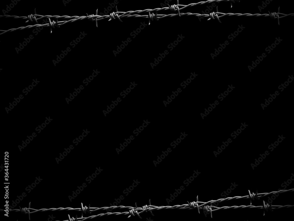 Black background with barbed wire above and below 1954S Stock Photo