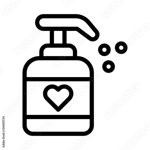 baby shower related hand sanitizer or hand wash with heart and bubbles vector in lineal style,