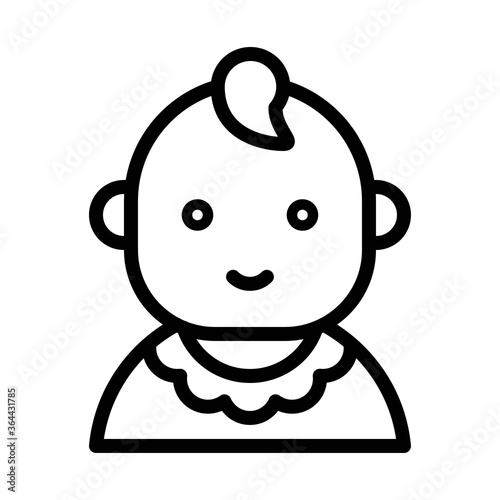 baby shower related small kid or children girl with dress and hair vector in lineal style,