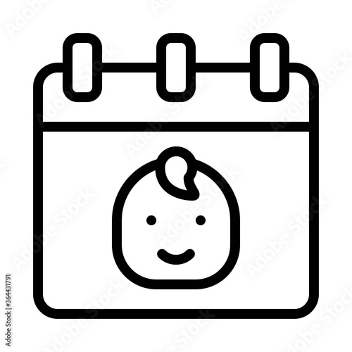 baby shower related small kid or children boy face in calendar vector in lineal style,