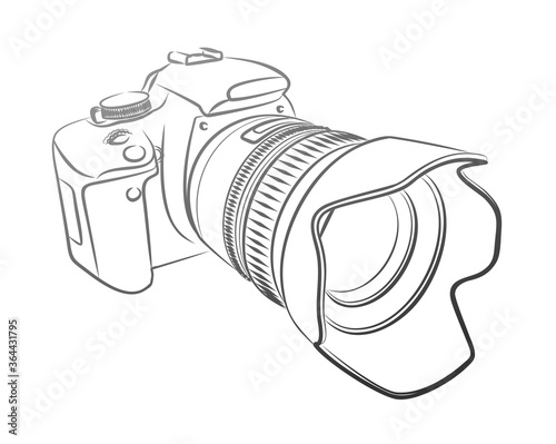 A sketch of the professional camera with a lens.