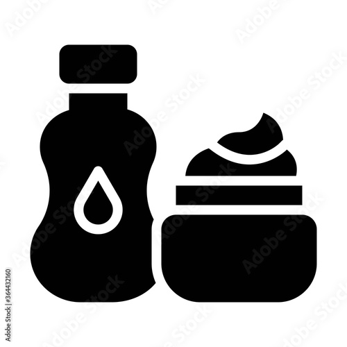 baby shower related baby oil bottle with oil drop and face cream box vector in solid design,