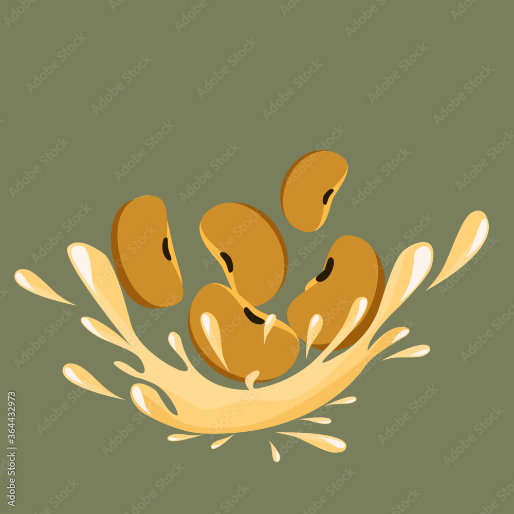 Soy milk splashing with soy bean cartoon icon vector illustration. Soy milk splashing with soy bean cartoon icon vector illustration.