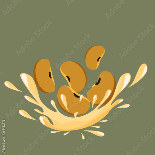 Soy milk splashing with soy bean cartoon icon vector illustration.