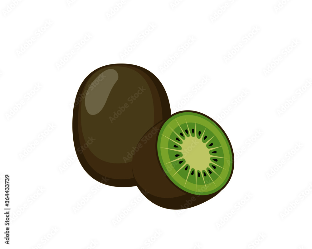 Obraz premium Fresh ripe whole kiwi fruit and cut in half slice isolated on white background.Icon vector illustration.