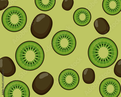 Fresh whole kiwi fruit and slice seamless pattern texture drawing  vector illustration for background.