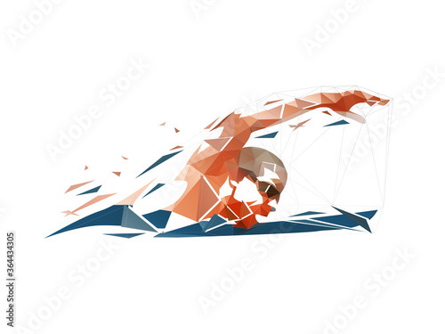 Obraz na plátně Swimming, swimmer low poly logo, isolated geometric vector illustration, crawl