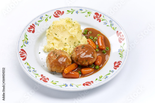 meatballs with mashed potato and vegetables