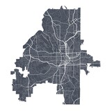 Atlanta map. Detailed map of Atlanta city poster with streets. Dark vector.