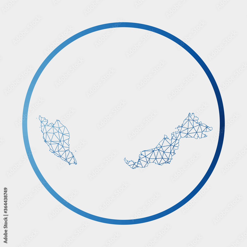 Malaysia icon. Network map of the country. Round Malaysia sign with gradient ring. Technology, internet, network, telecommunication concept. Vector illustration. Malaysia icon. Network map of the country. Round Malaysia sign with gradient ring. Technology, internet, network, telecommunication concept. Vector illustration.