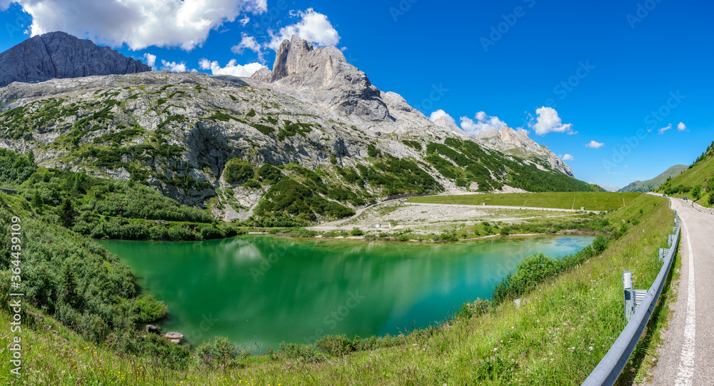 Glacial lake with clear cold water. Lago di Fedaia, Dolomites