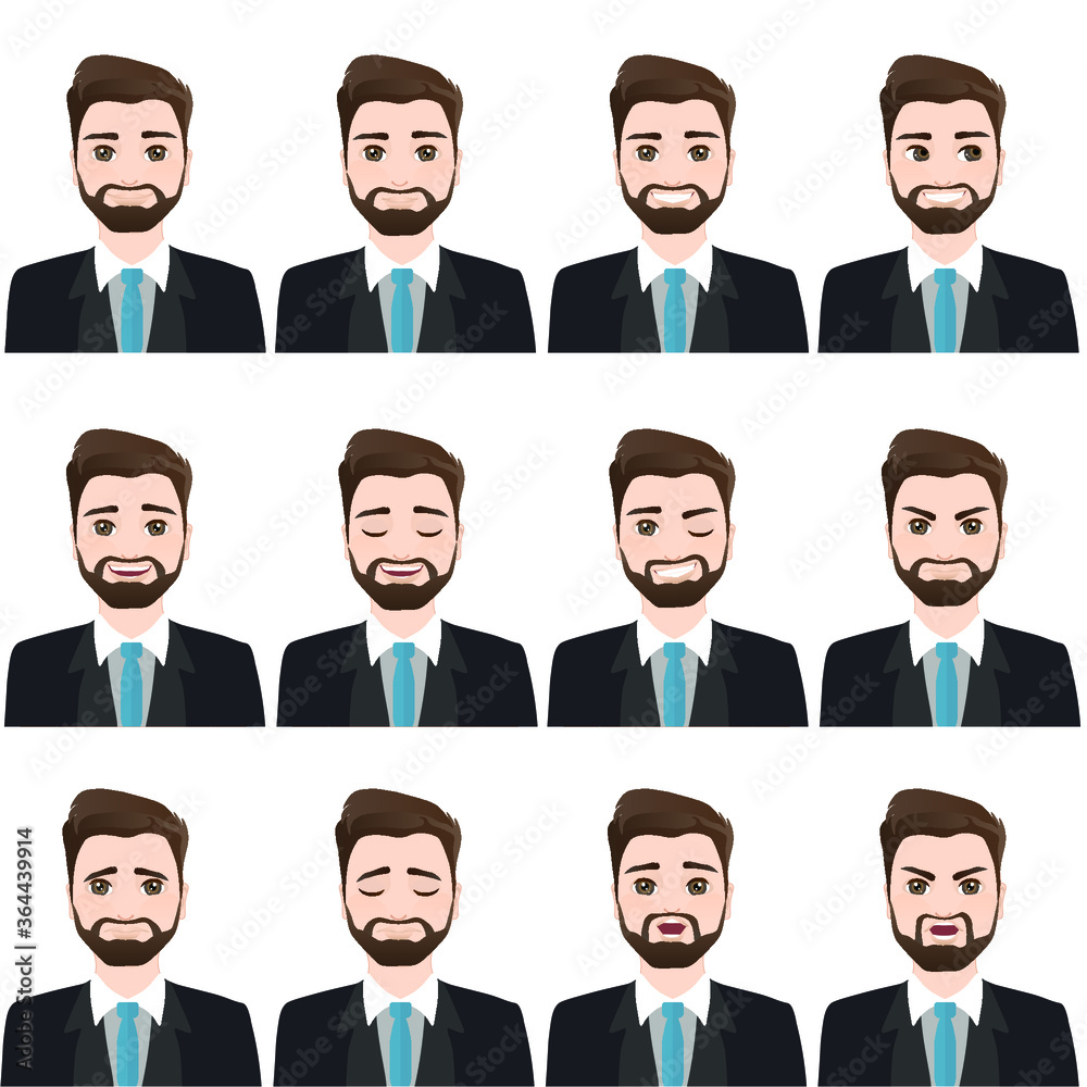 Men with different facial expressions. Man emotion set. Isolated vector illustration set. Men with different facial expressions. Man emotion set. Isolated vector illustration set.