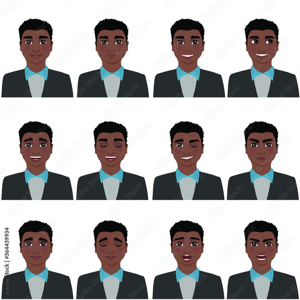 Men with different facial expressions. Man emotion set. Isolated vector illustration set. Men with different facial expressions. Man emotion set. Isolated vector illustration set.
